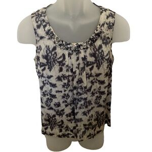 𝅺halogen 93% Silk Sleeveless Gray & White Blouse Top Women S P Small Petite